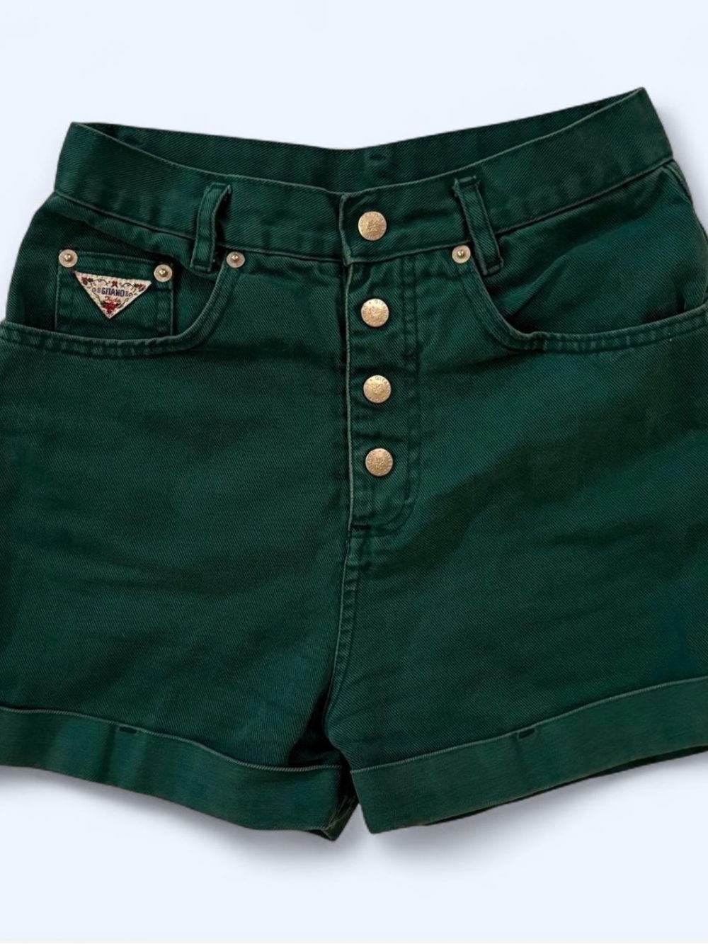 Vintage High-Rise Button-Front Women's Shorts in Dark Green